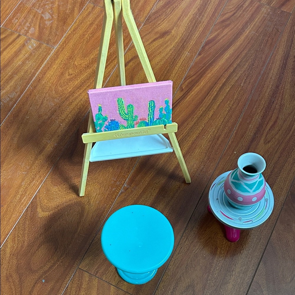 American girl doll Art Easel with Cactus Painting